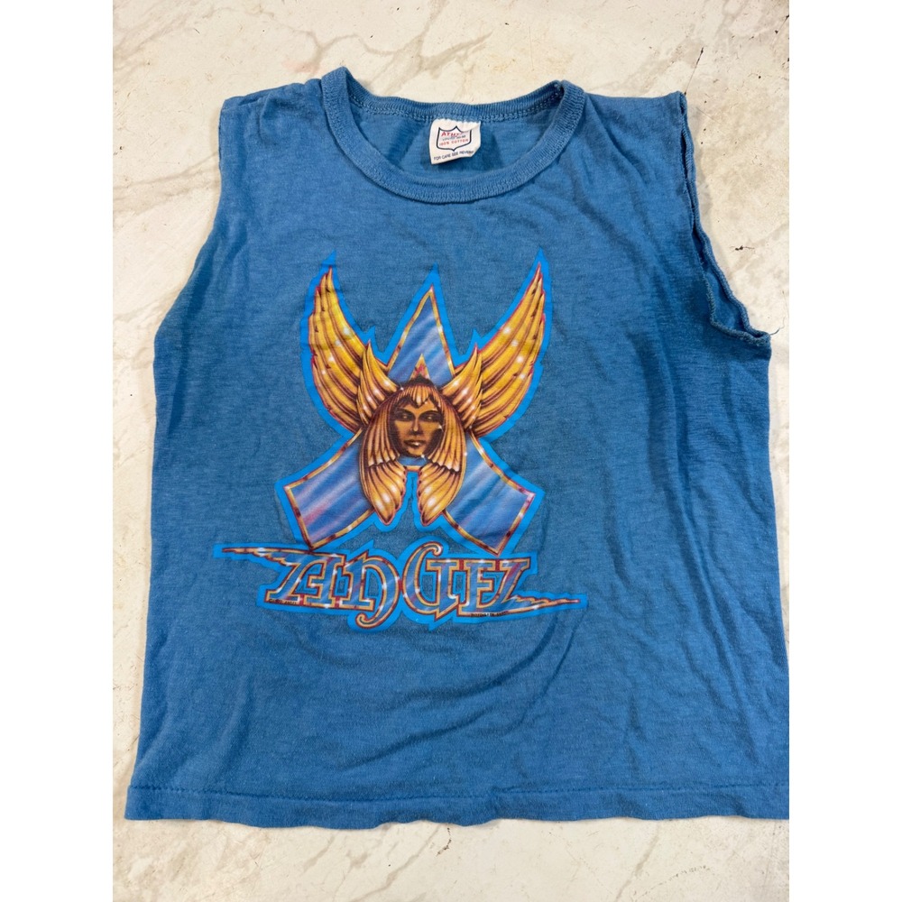 Angel Band Tank Top Women M Blue Fair 1977 Vintage Cut Off USA made Athtex Tee